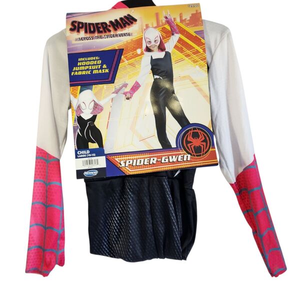 MARVEL Spider Gwen Costume Girls Size Large 10-12 Halloween Hooded Jumpsuit Mask - Picture 1 of 6